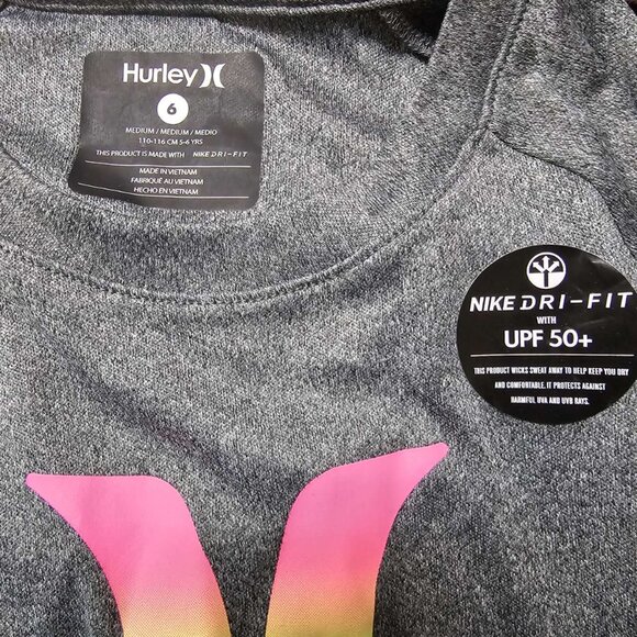 Hurley Boys' UPF 50+ Rash Guard Swim Shirt, Grey, New W/O Tag - Picture 6 of 6